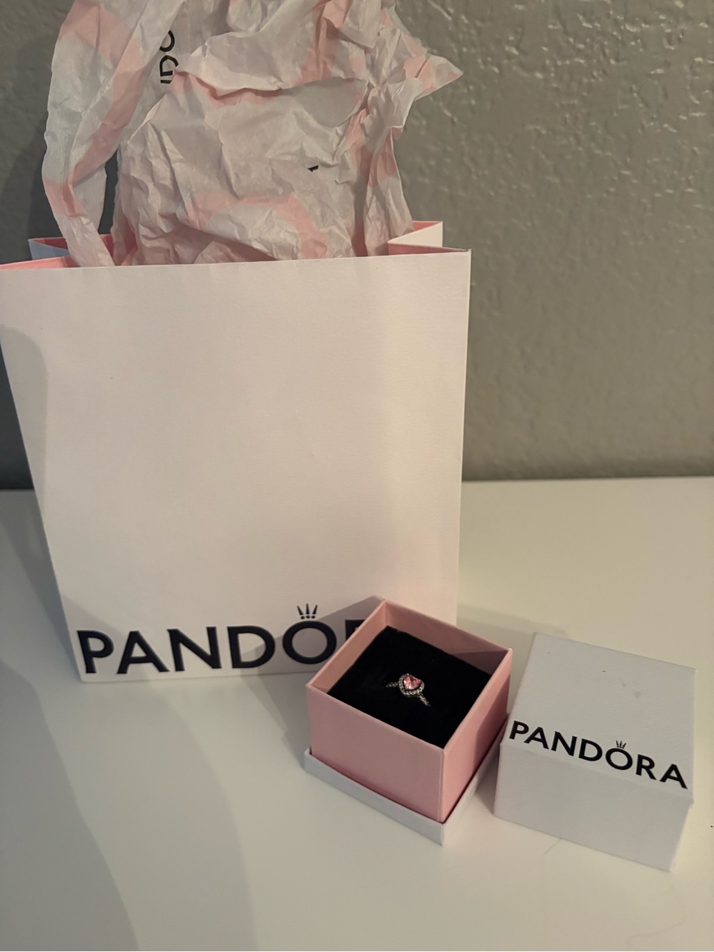 Pandora Silver Ring with Pink Center Stone